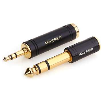 MOBOREST 3.5mm M to 6.35mm F Stereo Pure Copper Adapter, 1/8 Inch Plug Male to 1/4 Inch Jack Female Adapter, Can be Used Conversion Headphone adapte, amp adapte, Black Fashion 2-Pack