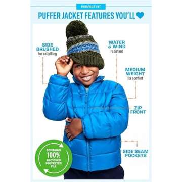 The Children's Place Boys' Medium Weight Puffer Jacket, Wind, Water-Resistant, Charger Blue, XSmall (4)