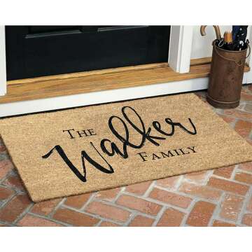 Custom Family Name Coir Doormat - 18" x 30" Durable Welcome Mat