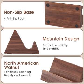 MaxGear Walnut Wood Desk Business Card Holder, Elegant Wooden Display Stand for Office and Home, Stylish Mountain Design Desktop Organizer for Business Cards