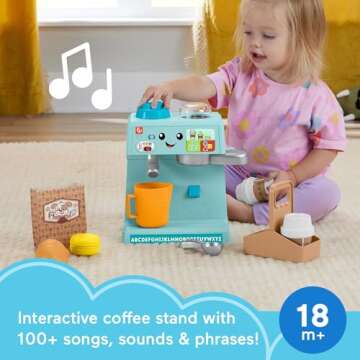 Fisher-Price Toddler Toy Laugh & Learn Coffee Café Musical Playset with Educational Songs & 10 Pretend Play Pieces for Kids Ages 18+ Months