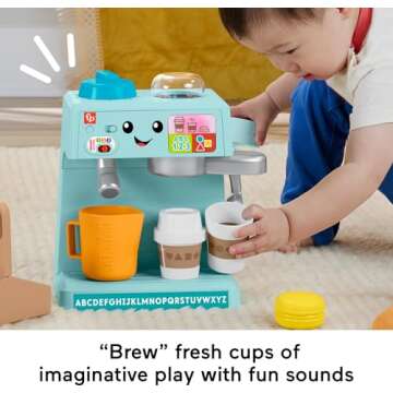 Fisher-Price Toddler Toy Laugh & Learn Coffee Café Musical Playset with Educational Songs & 10 Pretend Play Pieces for Kids Ages 18+ Months