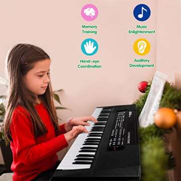 M SANMERSEN Kids Music Piano Keyboard, 61 Keys Piano Keyboard Toys with Microphone Portable Mono Electronic Piano Keyboard Teaching Piano Toy Gift for Beginners Boys Girls Ages 3-12, Black