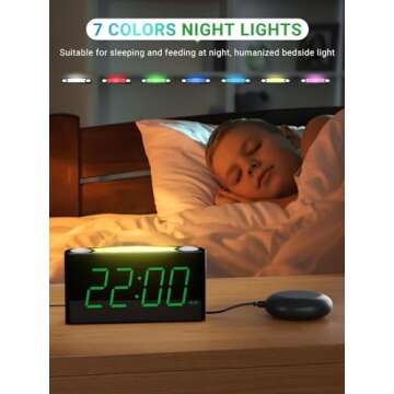 Extra Loud Vibrating Alarm Clock with Bed Shaker for Heavy Sleeper Deaf Hard of Hearing, Large LED Display Digital Clock for Bedroom,Dimmer,Night Light,USB Phone Charger,Battery Backup,Senior Teen Kid