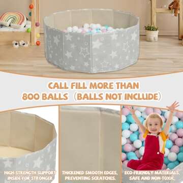 PLAY 10 Ball Pit for Toddlers, Baby Ball Pit, Play Pit for Dog, 33.5x12.2 Inch Foldable Ball Pit Indoor & Outdoor (Balls Not Included) Gray