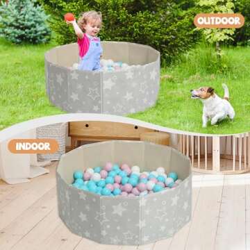 PLAY 10 Ball Pit for Toddlers, Baby Ball Pit, Play Pit for Dog, 33.5x12.2 Inch Foldable Ball Pit Indoor & Outdoor (Balls Not Included) Gray