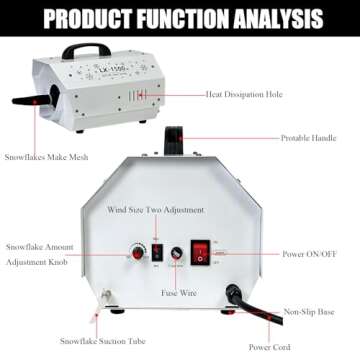LANGXUN 1500W Snow Machine with Manual & Wireless Remote Control | Large Output Snowmaking Machine for Indoor & Outdoors | Adjustable Snowflake Size | Perfect for Christmas, Weddings, and Parties