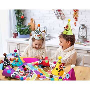 Glittery Garden 24 Pcs Party Hats Birthday Activity Kit with Stickers - Kids Fun Arts & Crafts. Make Your Own Animal & Monster Theme Party Favors & Game Supplies