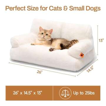 MEWOOFUN Cat Couch Bed for Indoor Cats, Washable Small Dog Beds for Medium Small Dogs & Cats up to 25 lbs, Fluffy Pet Beds with Non-Slip Bottom, 26×19×13 Inch (Beige)