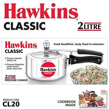 HAWKINS Classic CL20 2-Liter New Improved Aluminum Pressure Cooker, Small, Silver