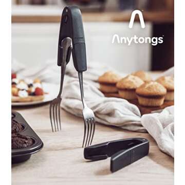 Anytongs - As seen on SHARK TANK - Turn eating utensils into versatile tongs (2-Pack, Black)