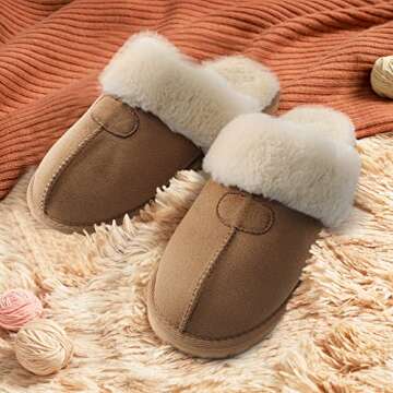 DREAM PAIRS Women's House Slippers Indoor Fuzzy Fluffy Furry Cozy Home Bedroom Comfy Winter Cute Warm Outdoor Shoes FuzzyEasy,Size 10,Chesnut,SOFIE-05