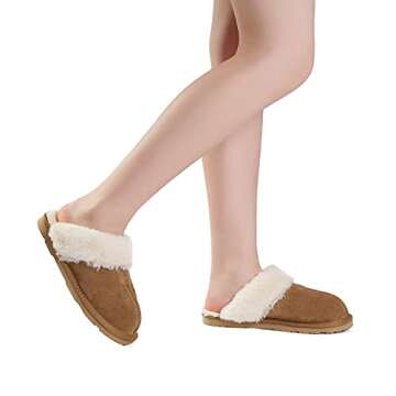 DREAM PAIRS Women's House Slippers Indoor Fuzzy Fluffy Furry Cozy Home Bedroom Comfy Winter Cute Warm Outdoor Shoes FuzzyEasy,Size 10,Chesnut,SOFIE-05