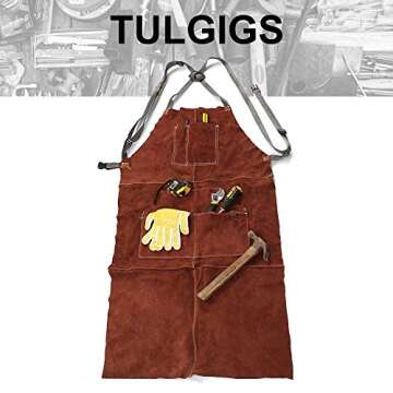 TULGIG's Leather Welding Aprons for Men/Women with Gloves-Adjustable Strap Leather Apron with 6 Tool Pockets-Heat Resistant Heavy Duty Wood Working Apron-Safety Apparel 42 x 24 Blacksmith Apron