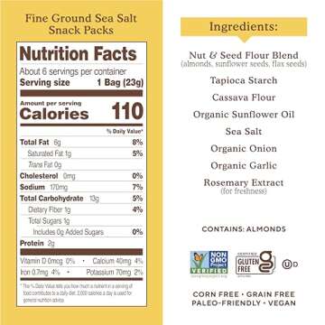 Simple Mills Almond Flour Crackers, Fine Ground Sea Salt Snack Packs - Gluten Free, Vegan, Healthy Snacks, 4.9 Ounce (Pack of 1)