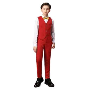 Yanlu Boy's Formal Suits Solid Dresswear for Kids Outfit Tuxedos Size 2T Red