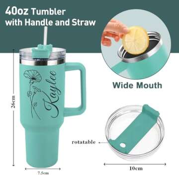 Elemtansy Ships Next Day, Personalized 40 Oz Tumbler with Handle and Straw, Custom Stainless Steel Insulated Tumbler with Name Travel Coffee Mug Personalized Gifts for Women Girls