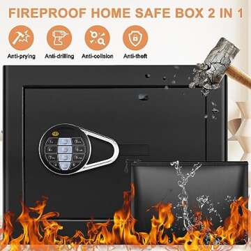 1.2 Cuft Fire Proof Safe Boxes for Home, Digital Home Security Safe Box with Fireproof Money Bag, Combio Keypad and Spare Keys, Personal Safe Fireproof Lock Box for Home Medicine Valuable Document