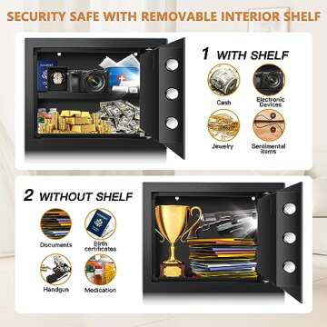 1.2 Cuft Fire Proof Safe Boxes for Home, Digital Home Security Safe Box with Fireproof Money Bag, Combio Keypad and Spare Keys, Personal Safe Fireproof Lock Box for Home Medicine Valuable Document