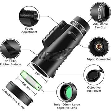 High Powered 80x100 Monocular Telescope with Smartphone Adapter for Adults