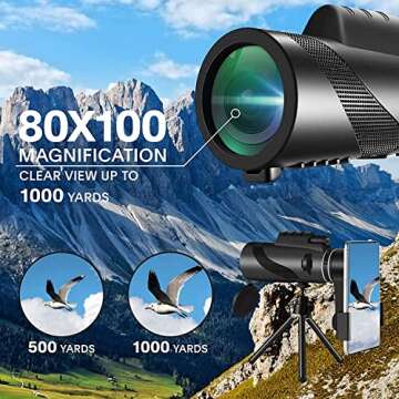 80x100 High Powered Monocular Telescope with Adapter