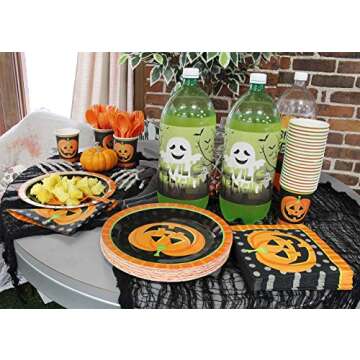 Juvale 144-Piece Halloween Plates and Napkins Party Supplies with Pumpkin Cups and Cutlery, Fun Themed Halloween Party Supplies Set for Celebrations with Friends and Family (Serves 24)