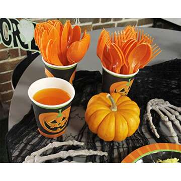 Juvale 144-Piece Halloween Plates and Napkins Party Supplies with Pumpkin Cups and Cutlery, Fun Themed Halloween Party Supplies Set for Celebrations with Friends and Family (Serves 24)