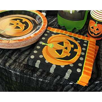 Juvale 144-Piece Halloween Plates and Napkins Party Supplies with Pumpkin Cups and Cutlery, Fun Themed Halloween Party Supplies Set for Celebrations with Friends and Family (Serves 24)