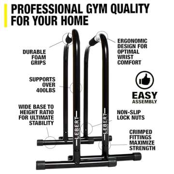 Lebert Fitness Dip Bar Stand - Original EQualizer Total Body Strengthener Pull Up Bar Home Gym Exercise Equipment Dipping Station - Hip Resistance Band, Workout Guide and Online Group - Black (XL)