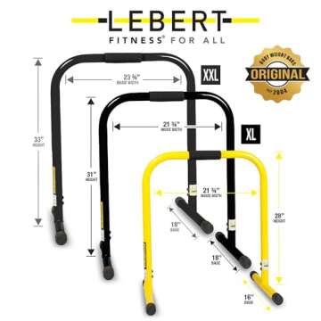 Lebert Fitness Dip Bar Stand - Original EQualizer Total Body Strengthener Pull Up Bar Home Gym Exercise Equipment Dipping Station - Hip Resistance Band, Workout Guide and Online Group - Black (XL)