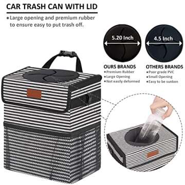 Vankor Car Trash Can for Car Cute, Car Trash Bag Bin Hanging Waterproof Automotive Car Garbage Cans Leak Proof Vehicle Trash Can Stripe