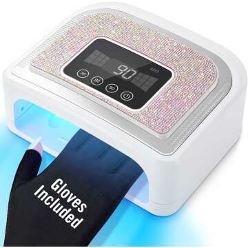 Cordless Nail Lamp, 120W Rechargeable UV Nail Lamp for Gel Nails, LED Nail Lamp with 4 Timer Modes, Gel Nail Light Decorate with Sparkling Nail Rhinestones Diamond