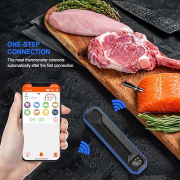 Wireless Meat Thermometer – Digital Cooking Thermometer with Wireless Probe – 500Ft Remote Range Food Thermometer – with iOS & Android Read App -Preprogrammed Temperatures for BBQ, Oven, Grill