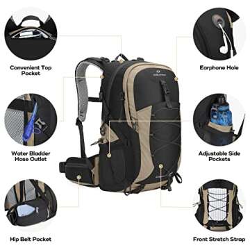 Maelstrom Hiking Backpack,Camping Backpack,40L Waterproof Hiking Daypack with Rain Cover,Lightweight Travel Backpack,Khaki