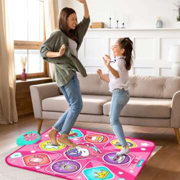 Kusntin Unicorn Dance Mat, Dance Mixer Rhythm Step Play Mat, Pink Dance Pad with LED Lights, Adjustable Volume, Built-in Music, 5 Game Modes, Xmas B-Day Gifts for 3-12 Years Old Girls Toys