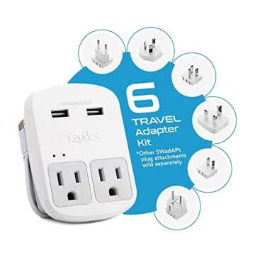 Ceptics Universal Travel Adapter Kit - 2 USB, USB-C Cord+2 US Outlets QC 3.0, Surge Protection, Plugs for Europe, UK, China, Australia, Japan - Perfect for Laptop, Cell Phones, Cameras,Safe ETL Tested