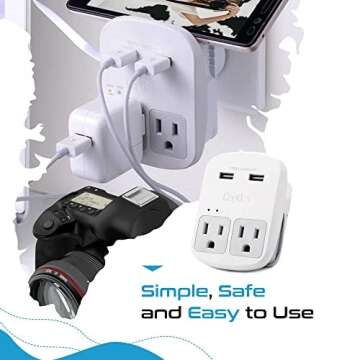 Ceptics Universal Travel Adapter Kit - 2 USB, USB-C Cord+2 US Outlets QC 3.0, Surge Protection, Plugs for Europe, UK, China, Australia, Japan - Perfect for Laptop, Cell Phones, Cameras,Safe ETL Tested