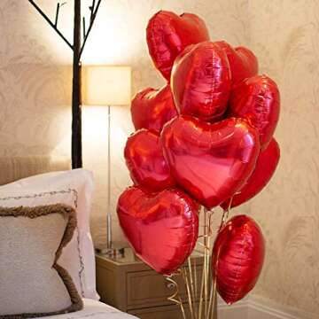 18 Inch Red Mylar Heart Balloons Foil Balloons For Valentines Day Wedding Engagement Party Decor, 10 Pc