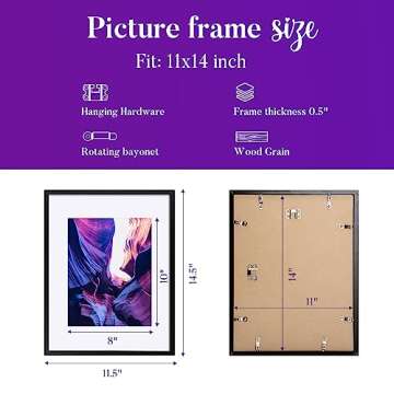 TWING 11x14 Picture Frames Set of 6, Gallery Wall Frame Set Display Photo 8 x 10 with Mat or 11 x 14without Mat Black Composite Wood Wall Mounting, Ideal Valentine Gifts for Him/Her