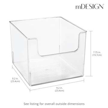 mDesign Modern Plastic Open Front Dip Storage Organizer Bin Basket for Kitchen Organization - Shelf, Cubby, Cabinet, Cupboard, and Pantry Organizing Decor - Ligne Collection - 4 Pack - Clear