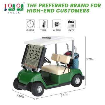 10L0L Mini Golf Cart Alarm Clock LCD Display Calendar Golf Gifts for Men Golf Fans Golfers Superior Race Souvenir Novelty Golf Gifts (Green)