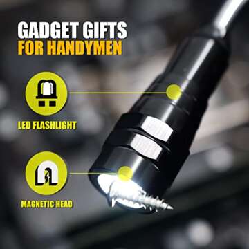 Magnetic Pickup Tool with 3 LED Lights, Telescoping Magnet Flashlight, Cool Gadget Fathers Day Dad Gifts for Men, Dad, Father, Handyman, Husband, Boyfriend or Women, Black