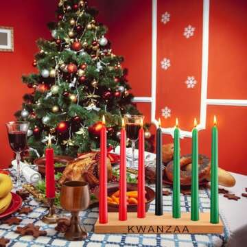 Sliner Kwanzaa Decorations Kwanzaa Candle Holder Kwanzaa Kinara Set Driplesstaper 3 Red 3 Green 1 Black Kwanzaa Wooden Wood Unity Cup African Holiday Mishumbaa Saba(Ordinary Style)