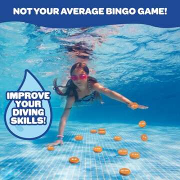 Aqua Pool Bingo Diving Game for Adults & Kids- Swim for & Call 75 Sinking Numbers, Fill Your Card To Win- Includes 200 Marker Chips, 10 Waterproof Play Cards, Fun Birthdays & Summer Parties, Gift