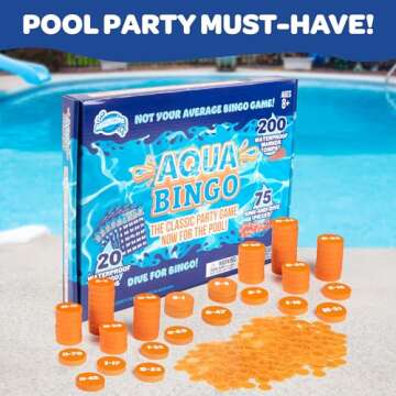 Aqua Pool Bingo Diving Game for Adults & Kids- Swim for & Call 75 Sinking Numbers, Fill Your Card To Win- Includes 200 Marker Chips, 10 Waterproof Play Cards, Fun Birthdays & Summer Parties, Gift