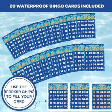 Aqua Pool Bingo Diving Game for Adults & Kids- Swim for & Call 75 Sinking Numbers, Fill Your Card To Win- Includes 200 Marker Chips, 10 Waterproof Play Cards, Fun Birthdays & Summer Parties, Gift