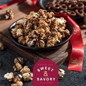 KREMERY Creamy Chocolate Cravings - Holiday Christmas Chocolate Covered Pretzels & Caramel Popcorn Gift Basket in Seagrass Tray + Ribbon Deluxe (3.5 lbs) Xmas Kwanzaa Birthday Sweet Treat Kosher Dairy