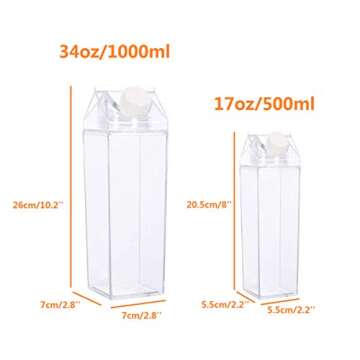 Fanovo 34oz 2 Pack Milk Carton Water Bottles Clear Milk Bottles Transparent Drinking Cup Reusable Creative Eco Leakproof Bottles with 4 Silicone Straws & 4 Cleanning Brushes for Camping Sports Travel