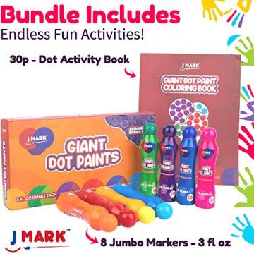 J MARK Jumbo Washable Dot Markers for Toddlers –Dabbers (3 Oz each) with Educational Activity Book – Dot Markers Washable -Easy Grip Bingo Daubers for kids, Arts Crafts Dot Markers for Kids