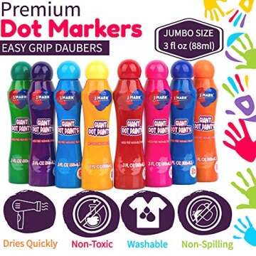 J MARK Jumbo Washable Dot Markers for Toddlers –Dabbers (3 Oz each) with Educational Activity Book – Dot Markers Washable -Easy Grip Bingo Daubers for kids, Arts Crafts Dot Markers for Kids